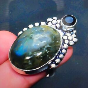 Labradorite Black Onyx Stamped 925 Sterling Silver Ring